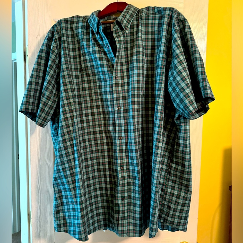 L.L. Bean Green Plaid Short Sleeve Shirt 3XL